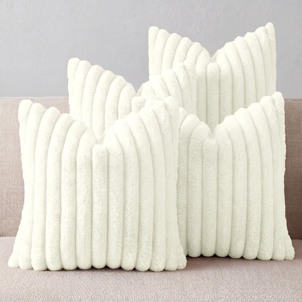 Cream White Throw Pillow Covers 18 x 18 set of 4, Cute Boho Throw Pillow Cover for Couch/Bed, Decorative Pillows Covers for Sofa/Bed, Accent Pillow Covers for Living Room, Rustic/Home/Room Decor