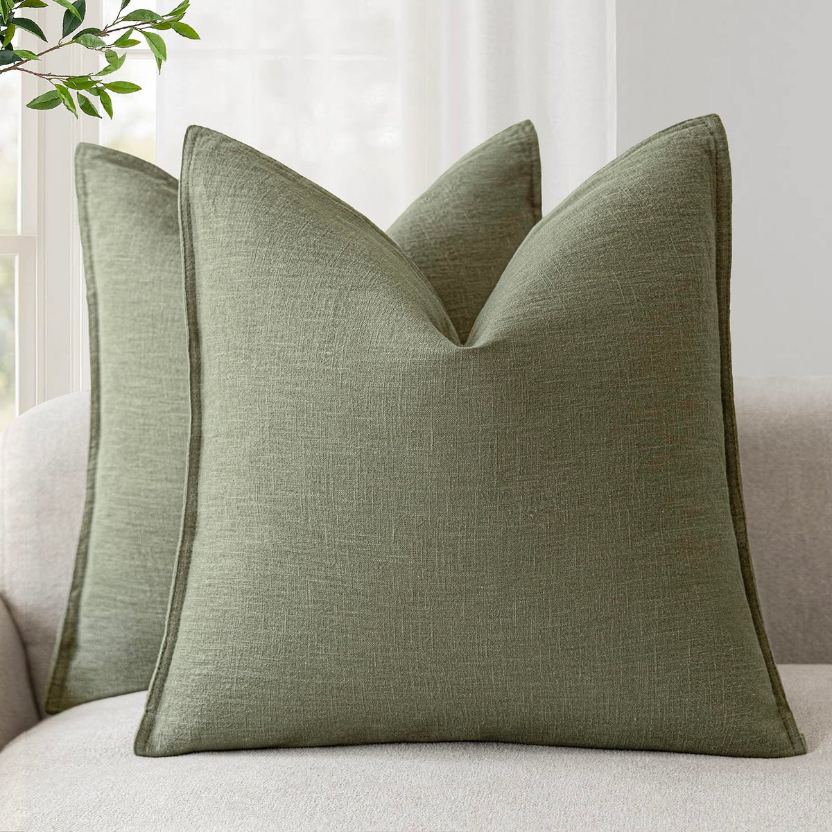 Foindtower Linen Solid Decorative Throw Pillow Covers 20x20 Natural Beige