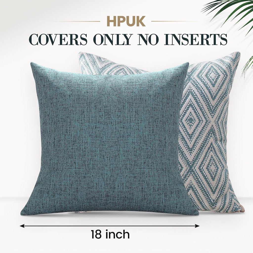 HPUK Throw Pillow Covers 18x18 Set of 4, Blue Patterned & Solid Covers