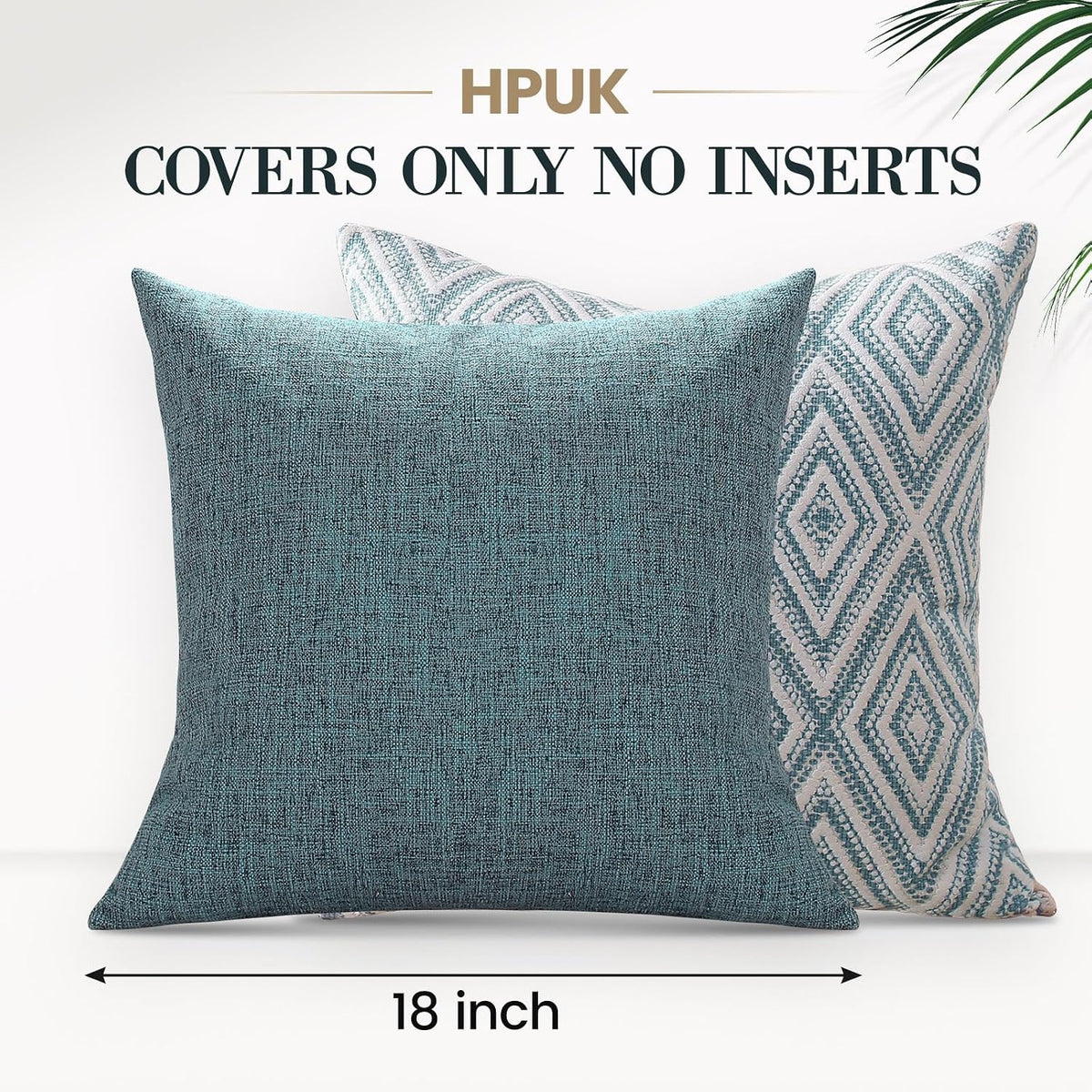 HPUK Throw Pillow Covers 18x18 Set of 4, Blue Patterned & Solid Covers