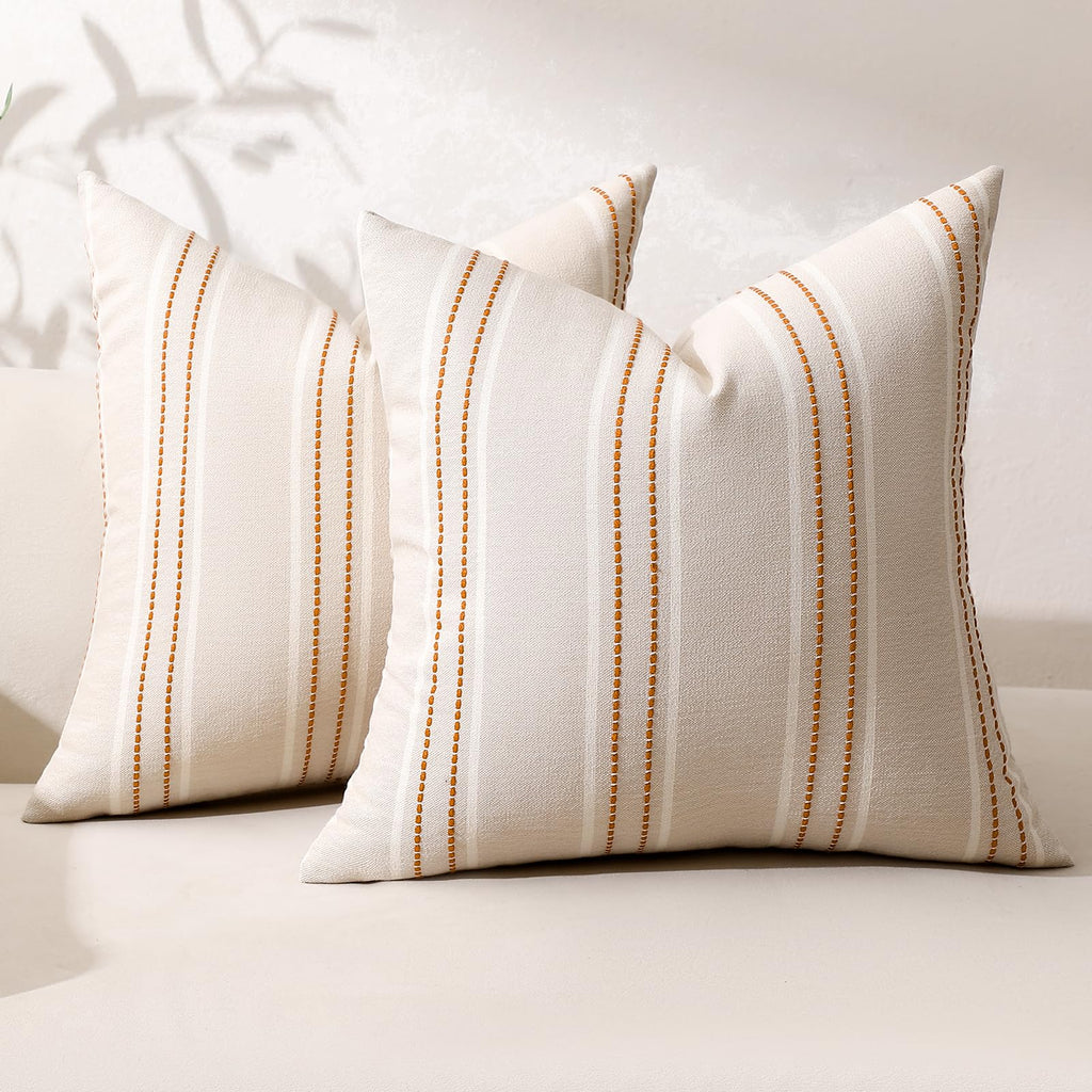 Hckot Decorative Throw Pillow Covers 20x20 Set of 2 Striped Pillow Covers