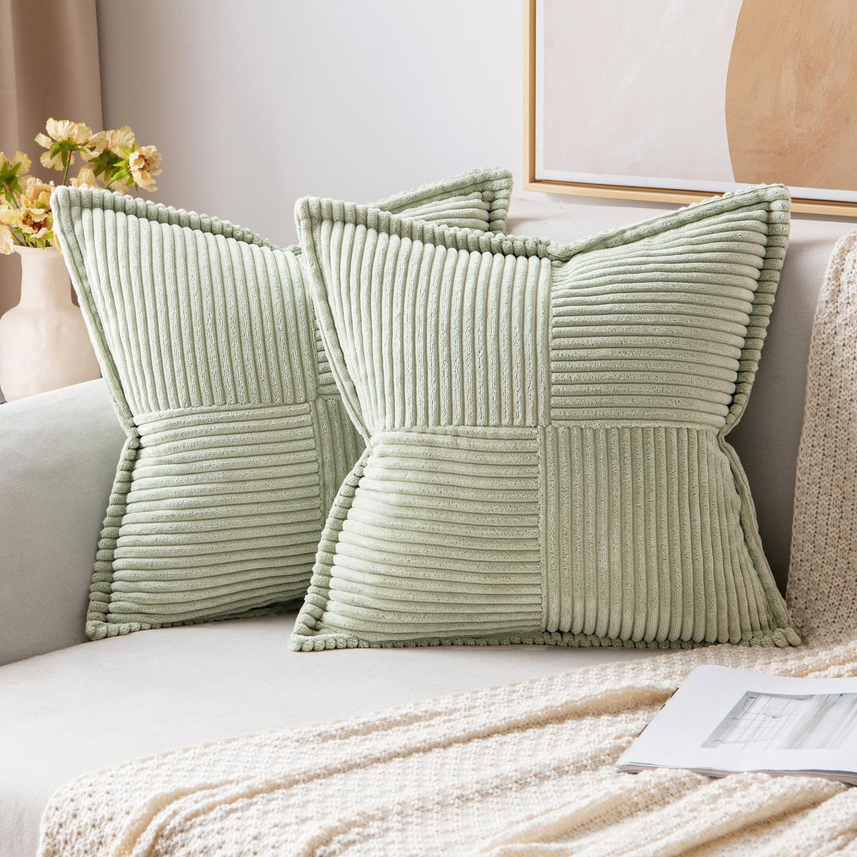 MIULEE Decorative Throw Pillow Covers for Couch 18x18 Inch Beige 2 Pack