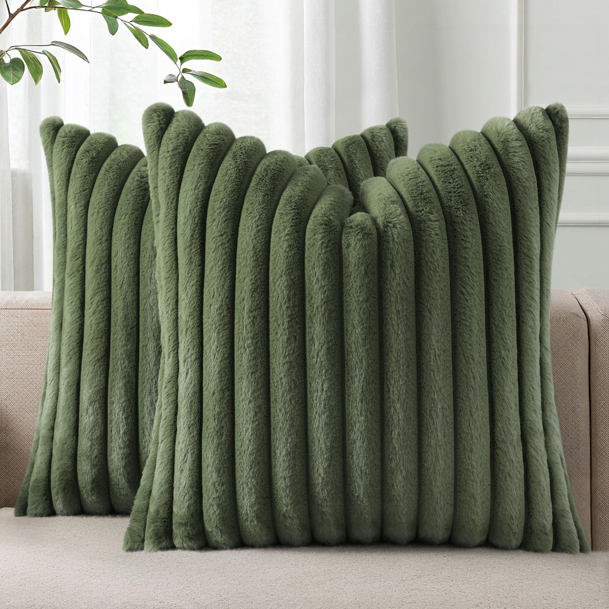 Pallene Faux Fur Decorative Throw Pillow Covers 18x18 Set of 2, Cream White