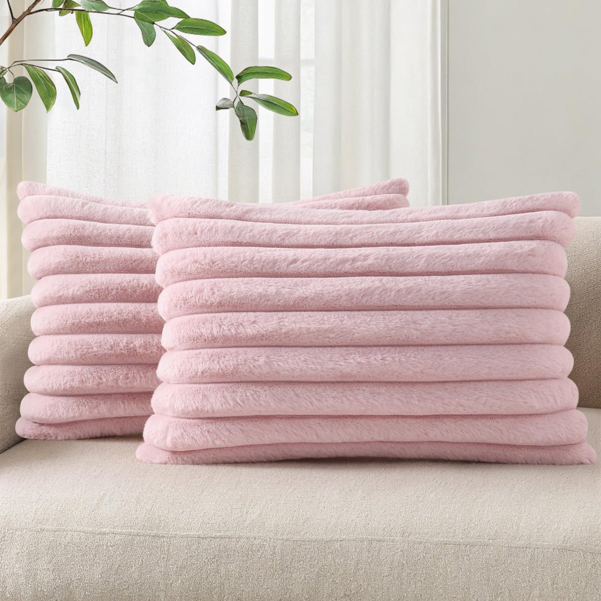 Pallene Faux Fur Decorative Throw Pillow Covers 18x18 Set of 2, Cream White