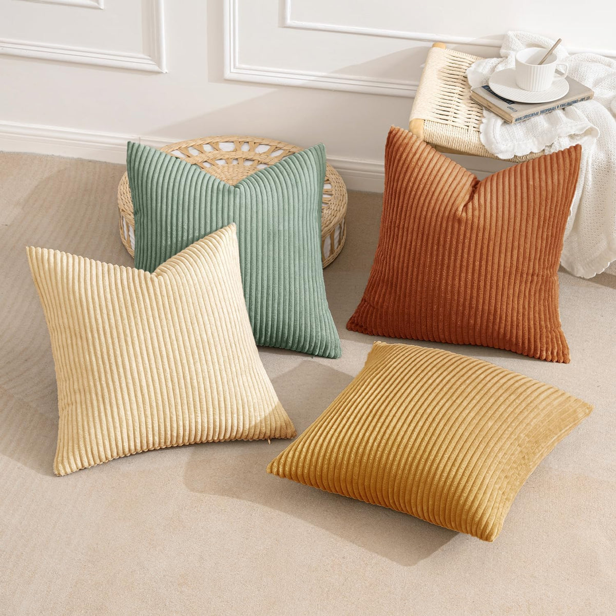 MIULEE Soft Corduroy Decorative Throw Pillow Covers Orange Teal 18x18