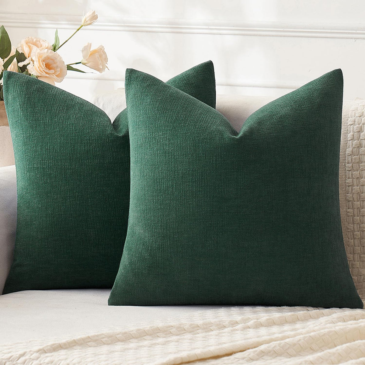MIULEE Olive Green Chenille Couch Throw Pillow Covers, 18x18