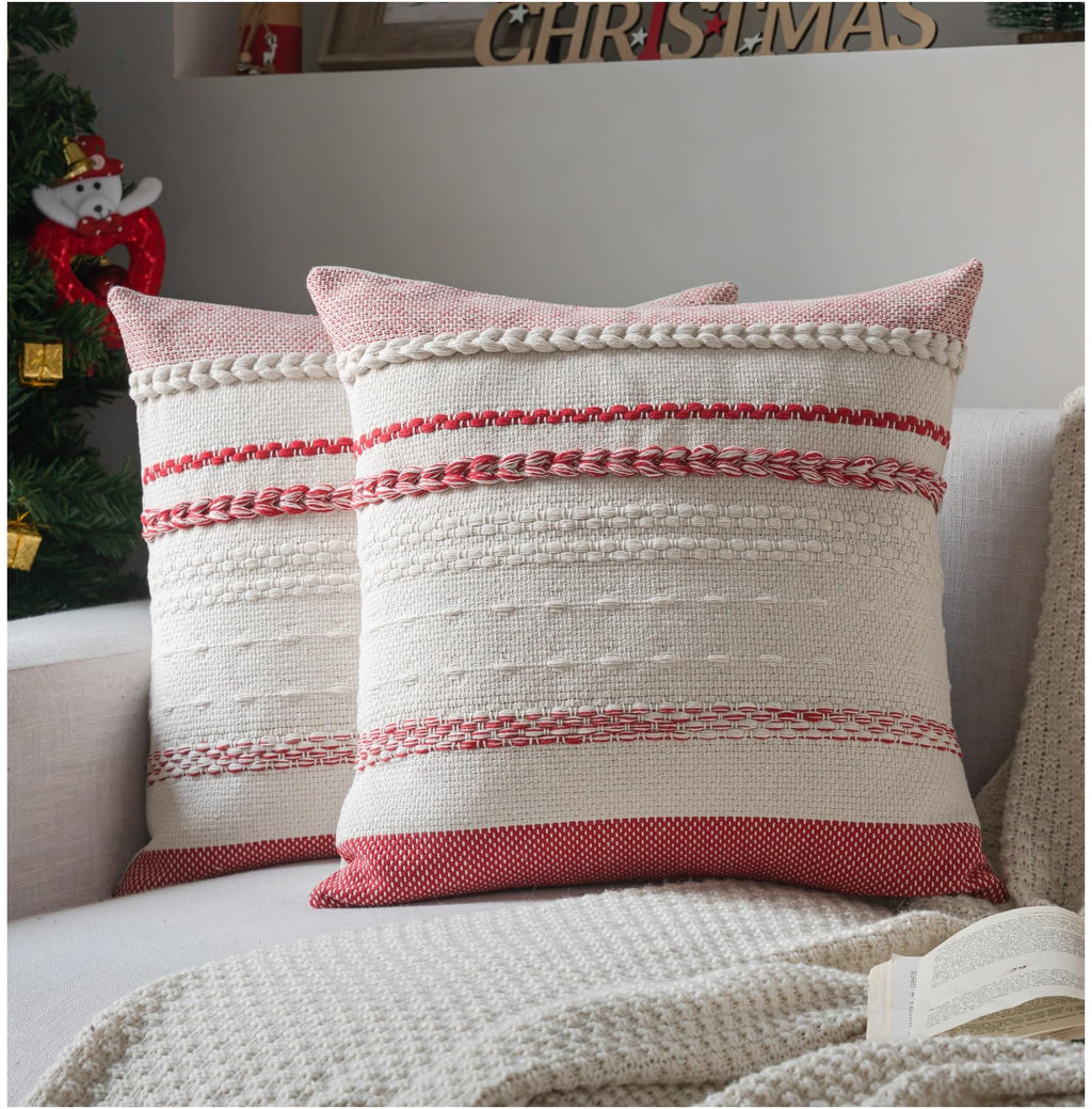 Cethom Boho Throw Pillow Covers 18x18 Inch Set of 2, Blue Textured Decorative Couch Pillow Cases for Farmhouse Home Decor, Accent Cushion Cover for Sofa, Bed, Living Room, Bedroom