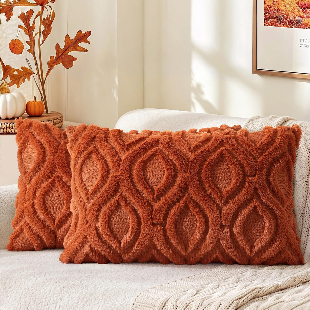 decorUhome Faux Fur Plush Soft Beige Throw Pillow Covers 18x18 Set of 2