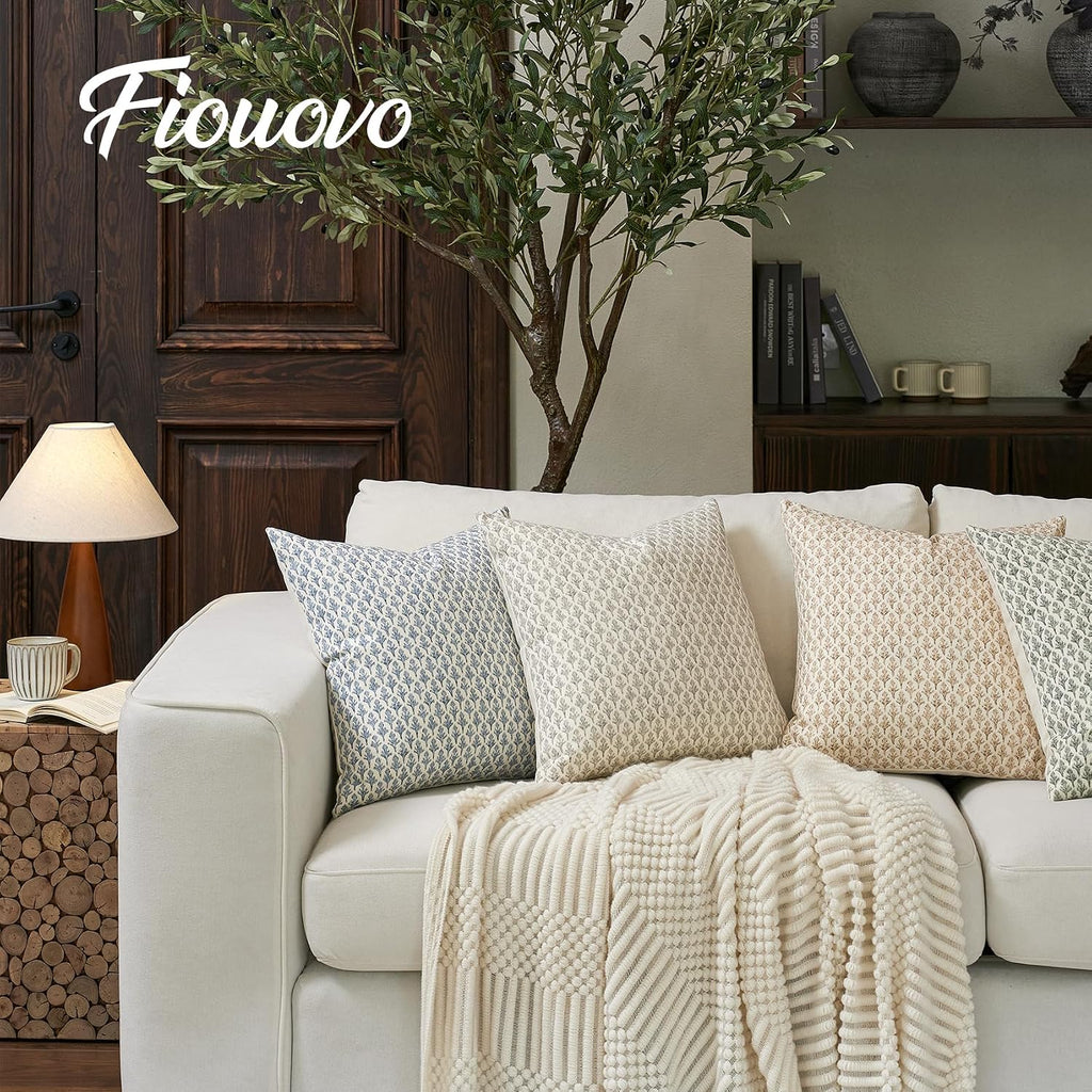 FIOUOVO Floral Pillow Covers 18x18 Pillow Cover Block Print Couch Pillows for Living Room Decorative Neutral Accent Throw Pillow Covers, 1PC, Light Taupe