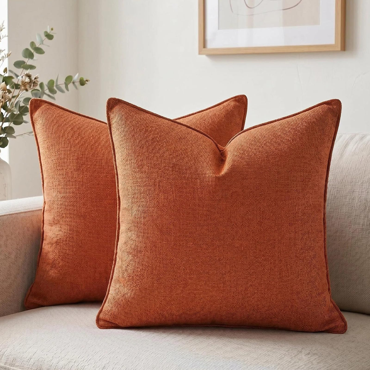 Fancy Homi Set of 2 Sage Green 12x20 Inch Soft Chenille Decorative Throw Pillow Covers with Flange Edge, Lumbar Neutral Modern Boho Textured Cushion Case Home Decor for Couch Sofa Bed Living Room