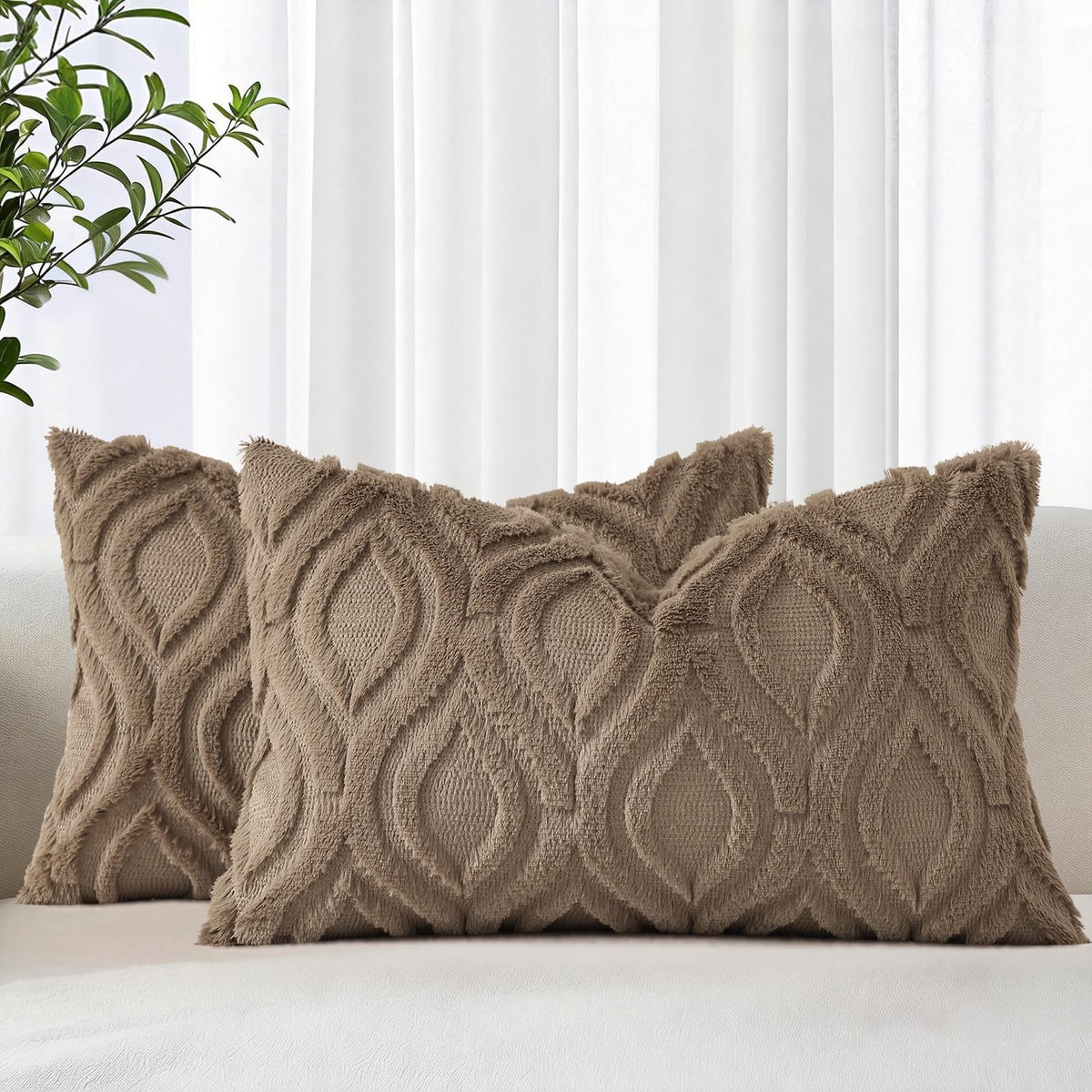 decorUhome Faux Fur Plush Soft Beige Throw Pillow Covers 18x18 Set of 2