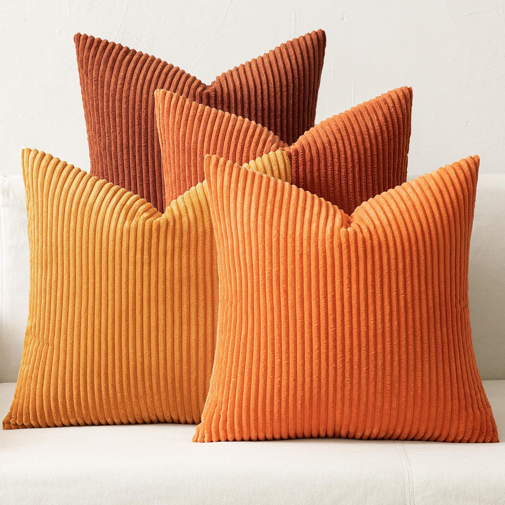 MIULEE Soft Corduroy Decorative Throw Pillow Covers Orange Teal 18x18