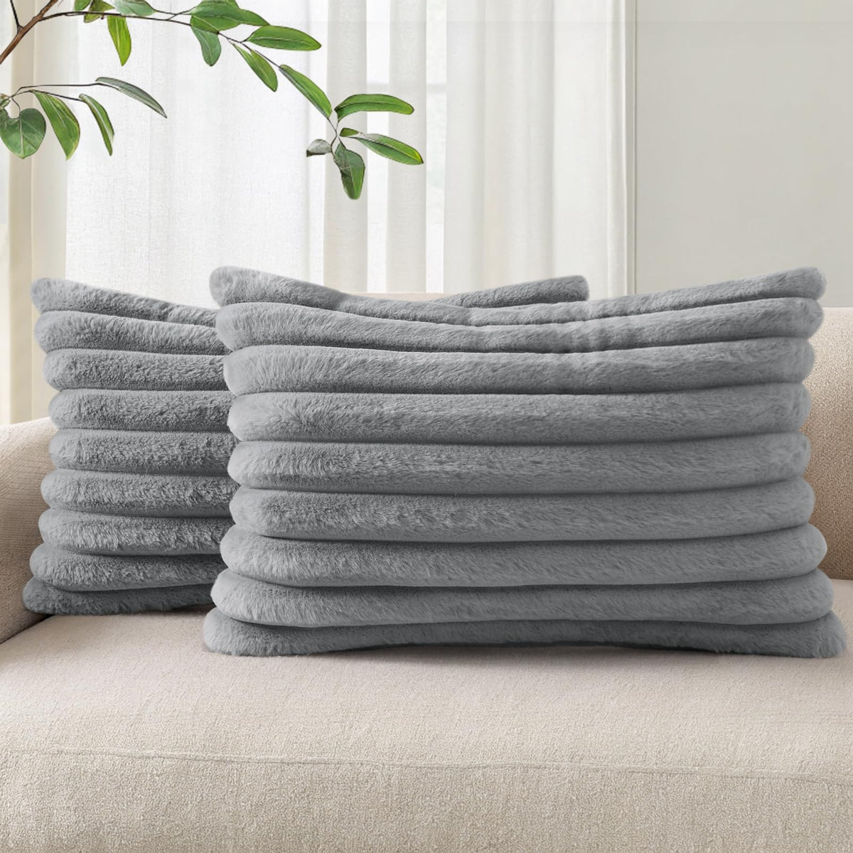Pallene Faux Fur Decorative Throw Pillow Covers 18x18 Set of 2, Cream White