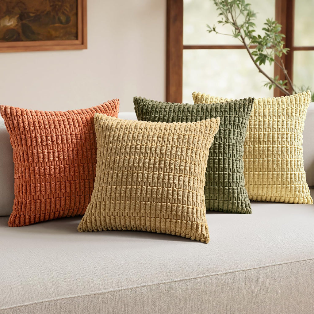 MIULEE Pack of 4 Corduroy Decorative Throw Pillow Covers 18x18 Inch Brown