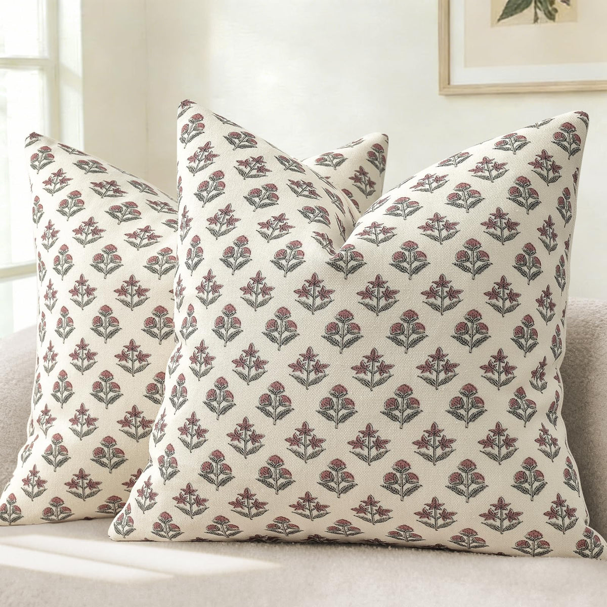 YCOLL Farmhouse Floral Pillow Covers 18x18 Set of 2, Rustic Country Decorative Cushion Covers Vintage Throw Pillow Covers for Sofa Couch Bed Living Room Home Decor, Blue Green