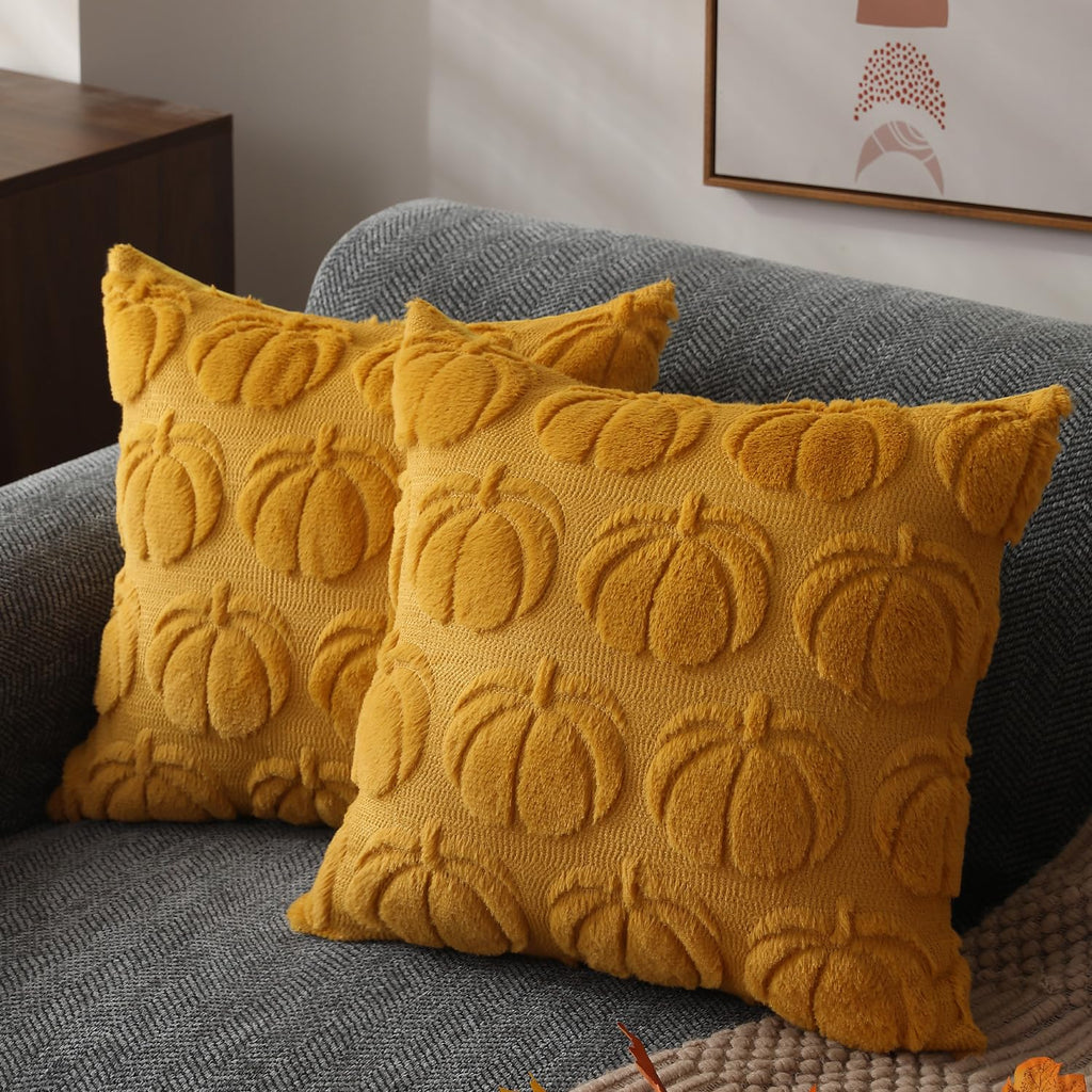 DFXSZ Fall Pillow Covers 18x18 2Pcs Rust Pumpkin Fall Decorations for Home