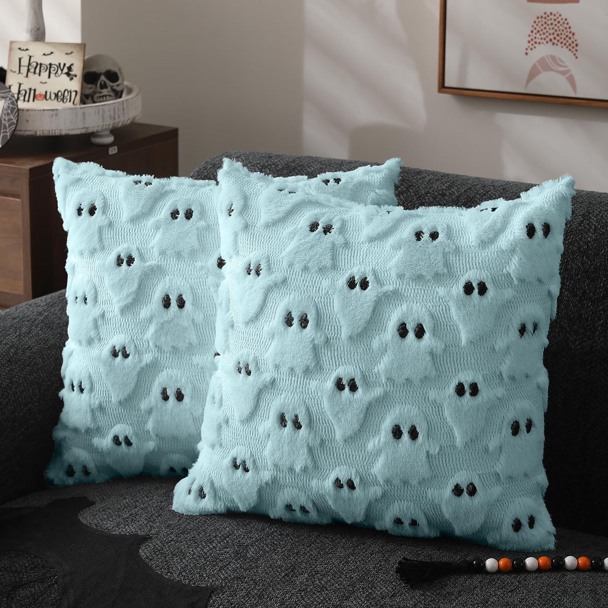 DFXSZ Halloween Pillow Covers 22x22 inch 2Pcs White Ghost Halloween Decor