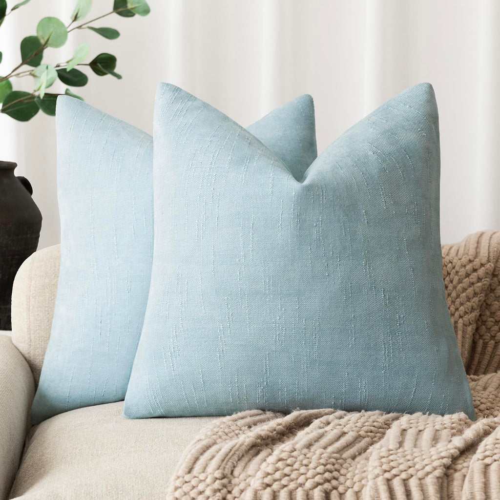Foindtower Solid Textured Chenille Throw Pillow Covers 20x20 Inch,Taupe