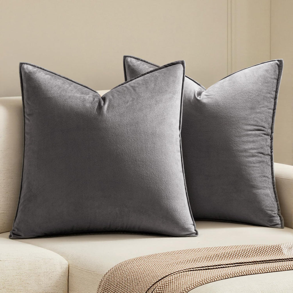MIULEE Decorative Brown Velvet Throw Pillow Covers for Couch 22x22 Inch