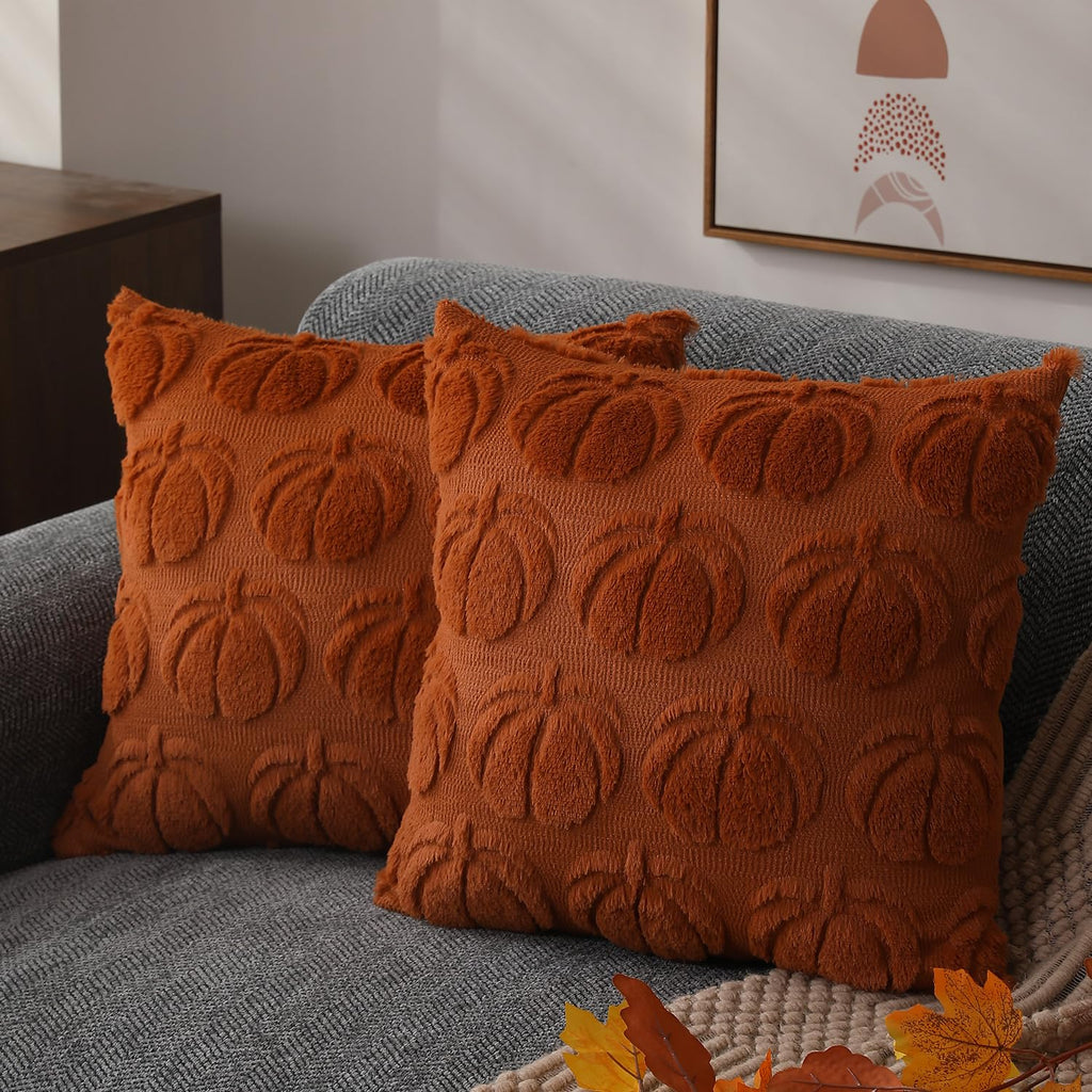 DFXSZ Fall Pillow Covers 18x18 2Pcs Rust Pumpkin Fall Decorations for Home