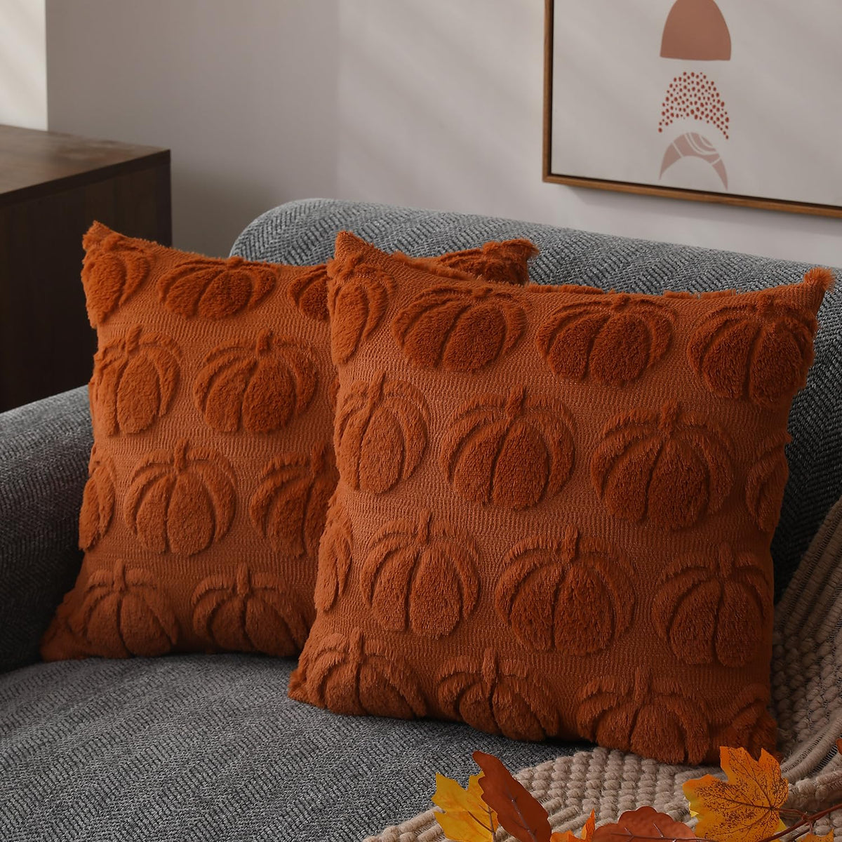 DFXSZ Fall Pillow Covers 18x18 2Pcs Rust Pumpkin Fall Decorations for Home