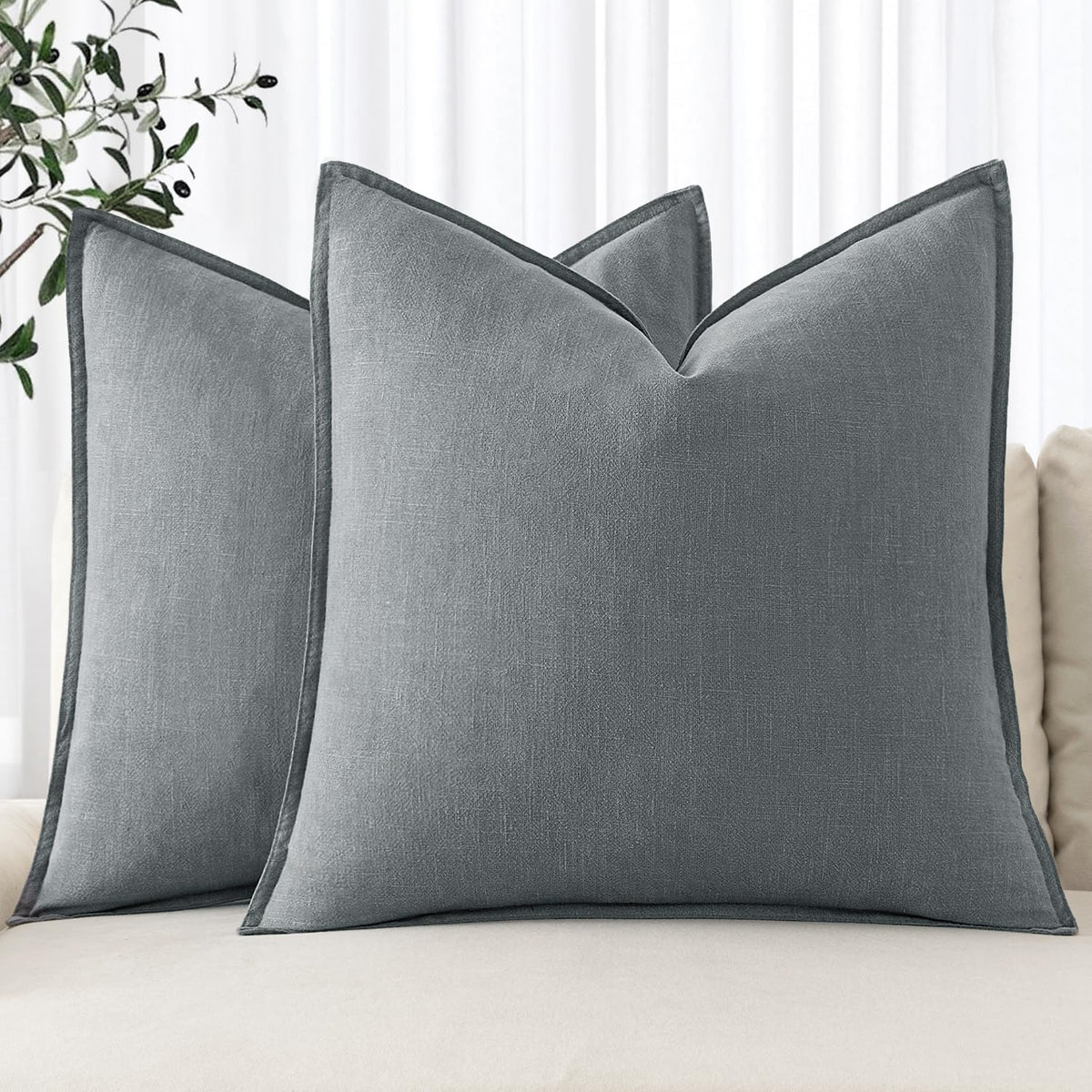 MIULEE Decorative Linen Euro Sham Pillow Covers 22x22 Inch Natural Beige