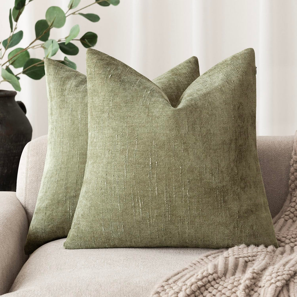 Foindtower Solid Textured Chenille Throw Pillow Covers 20x20 Inch,Taupe