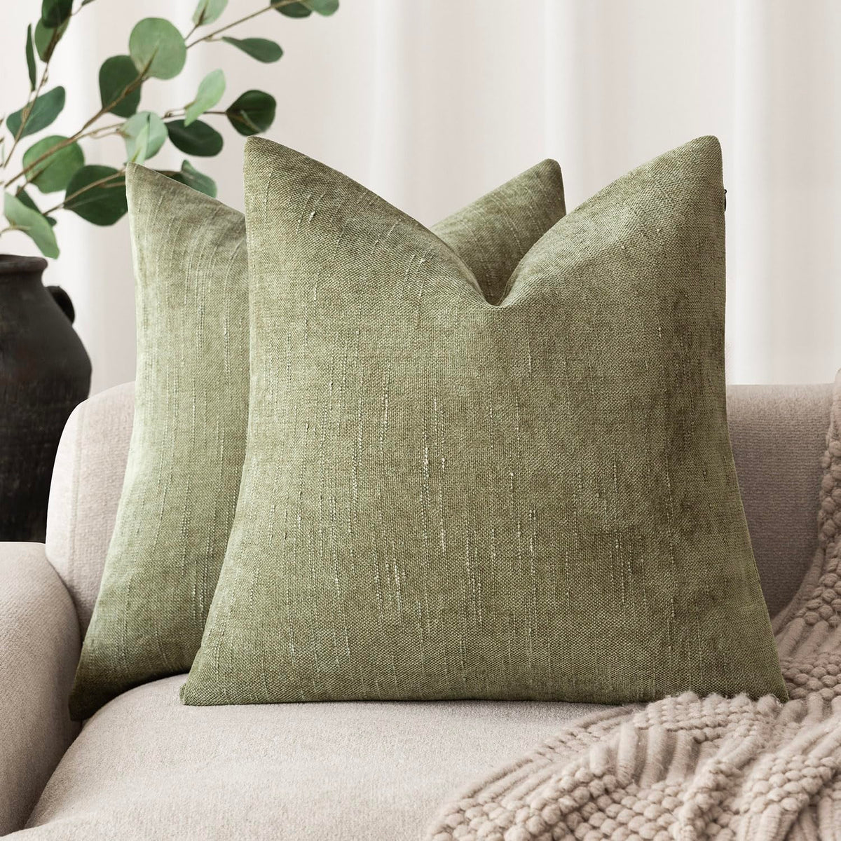 Foindtower Solid Textured Chenille Throw Pillow Covers 20x20 Inch,Taupe