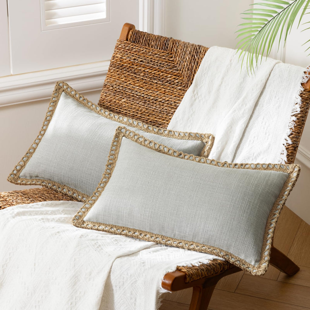 Phantoscope Pack of 2 Farmhouse Decorative Solid Throw Decorative Pillow Cover Burlap Linen Trimmed Tailored Edges Navy Blue 18 x 18 inches, 45 x 45 cm