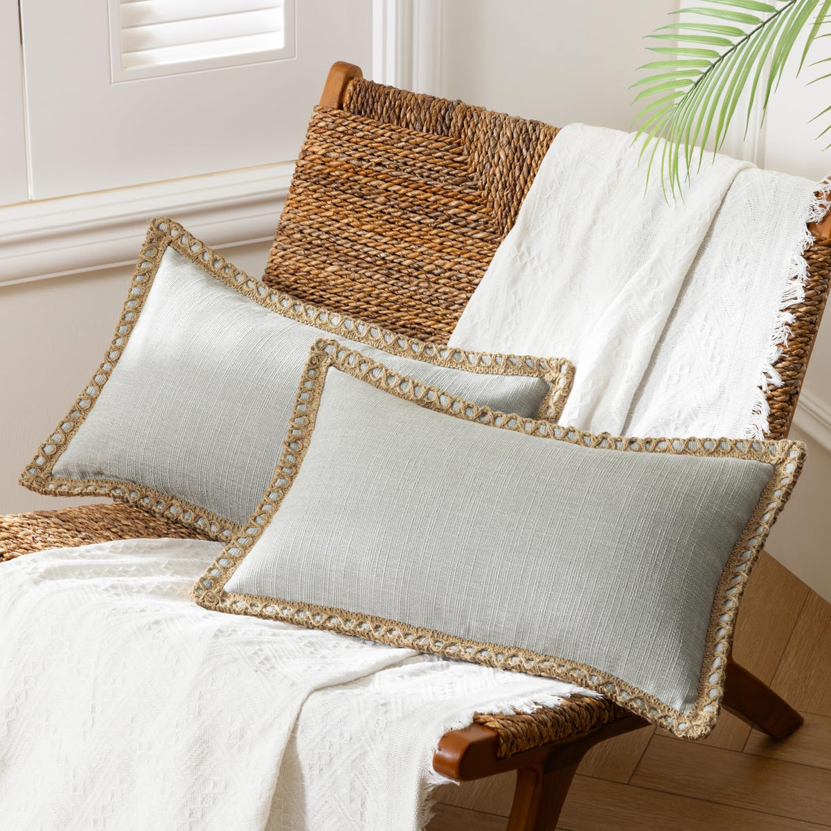 Phantoscope Pack of 2 Farmhouse Decorative Solid Throw Decorative Pillow Cover Burlap Linen Trimmed Tailored Edges Navy Blue 18 x 18 inches, 45 x 45 cm