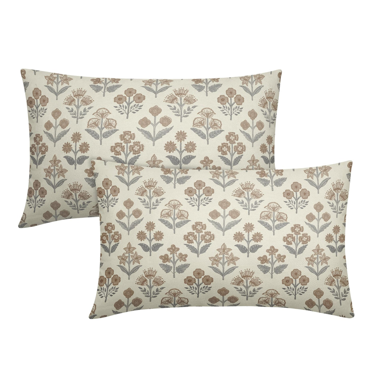 Blue Green Block Print Pillow Covers 18x18 Inch Set of 2, Vintage Floral Spring Decorative Throw Pillow Cases Boho Cushion Covers Rustic Decoration Gift Farmhouse Sofa Couch Bed Decor