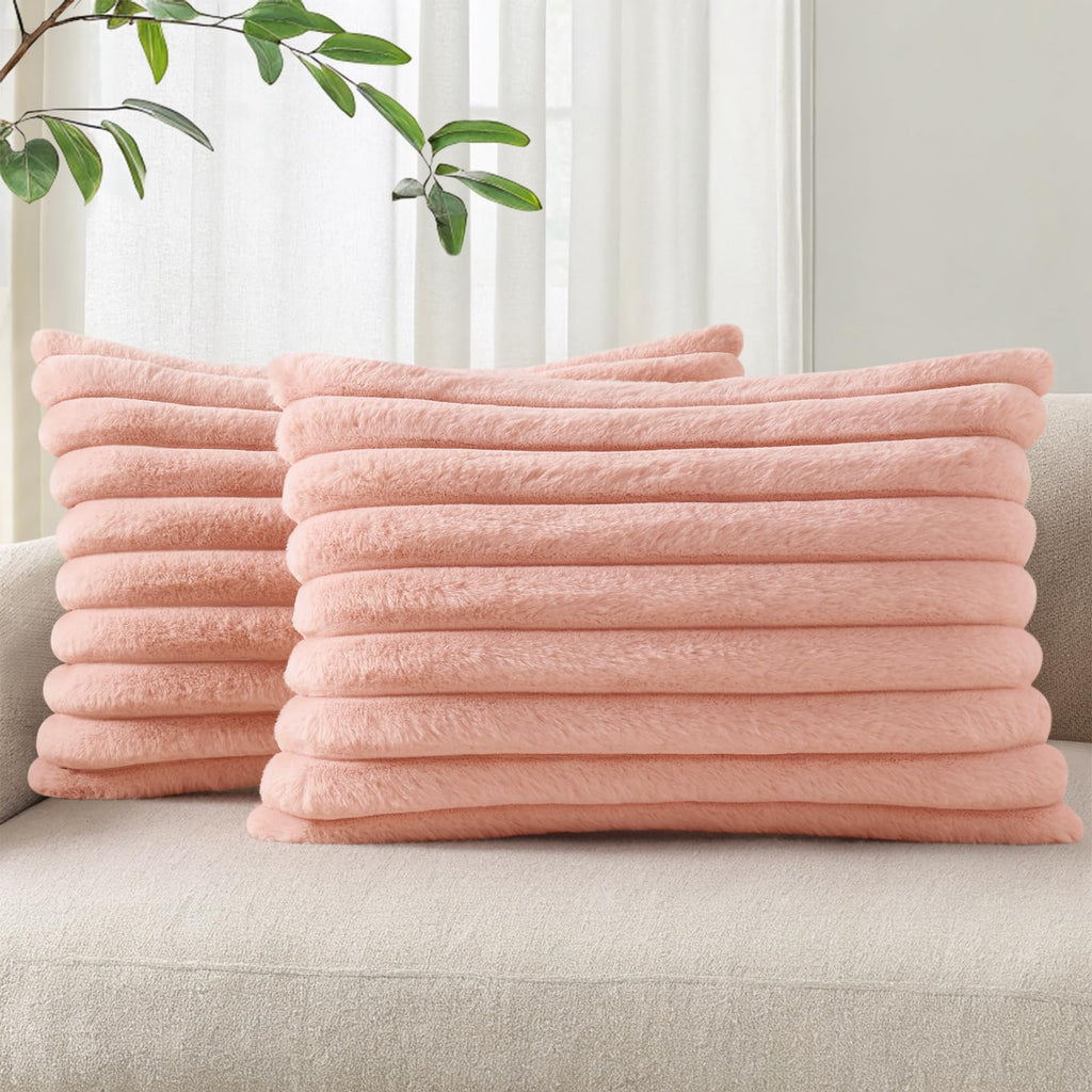 Pallene Faux Fur Decorative Throw Pillow Covers 18x18 Set of 2, Cream White