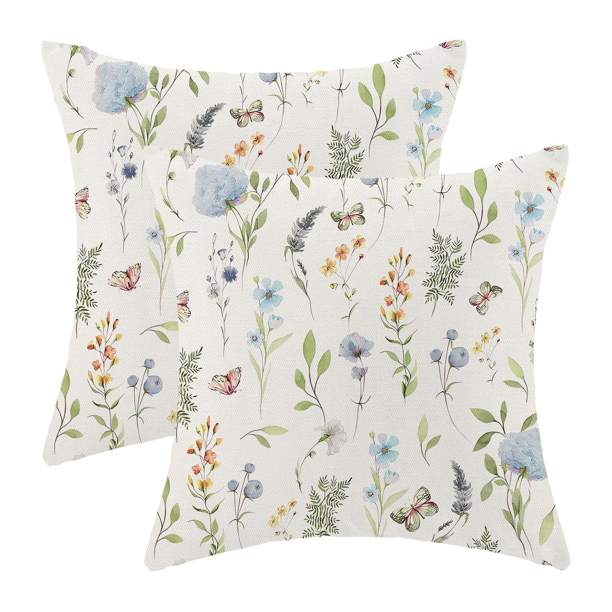 Spring Sage Green Wild Flower Pillow Covers 18x18 Set of 2