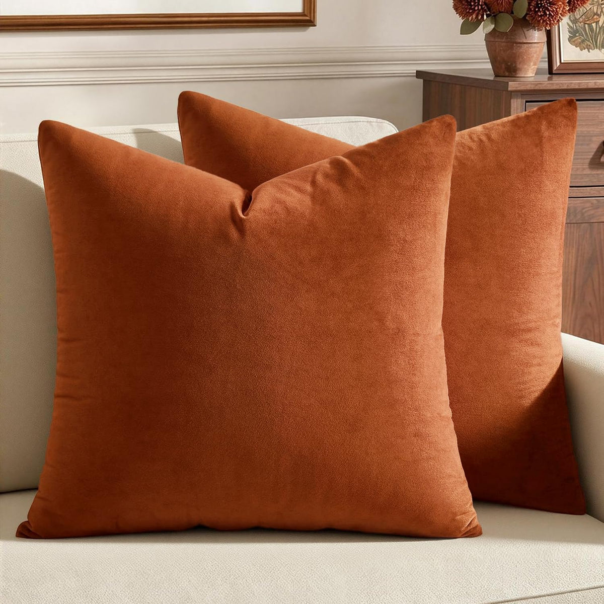 MIULEE Velvet Fall Throw Pillow Covers 20x20 Inch Pack of 2 Burnt Orange