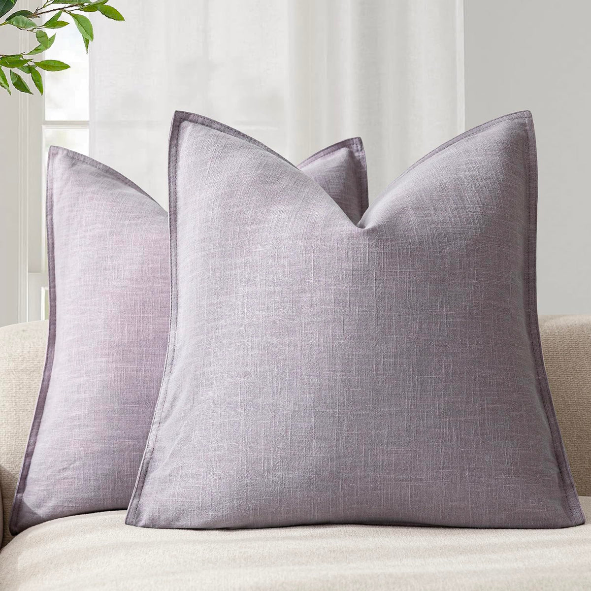Foindtower Linen Solid Decorative Throw Pillow Covers 20x20 Natural Beige