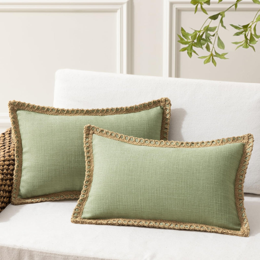Phantoscope Pack of 2 Farmhouse Decorative Solid Throw Decorative Pillow Cover Burlap Linen Trimmed Tailored Edges Navy Blue 18 x 18 inches, 45 x 45 cm