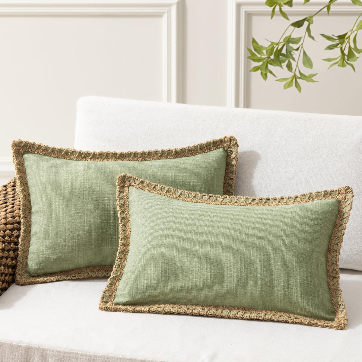 Phantoscope Pack of 2 Farmhouse Decorative Solid Throw Decorative Pillow Cover Burlap Linen Trimmed Tailored Edges Navy Blue 18 x 18 inches, 45 x 45 cm
