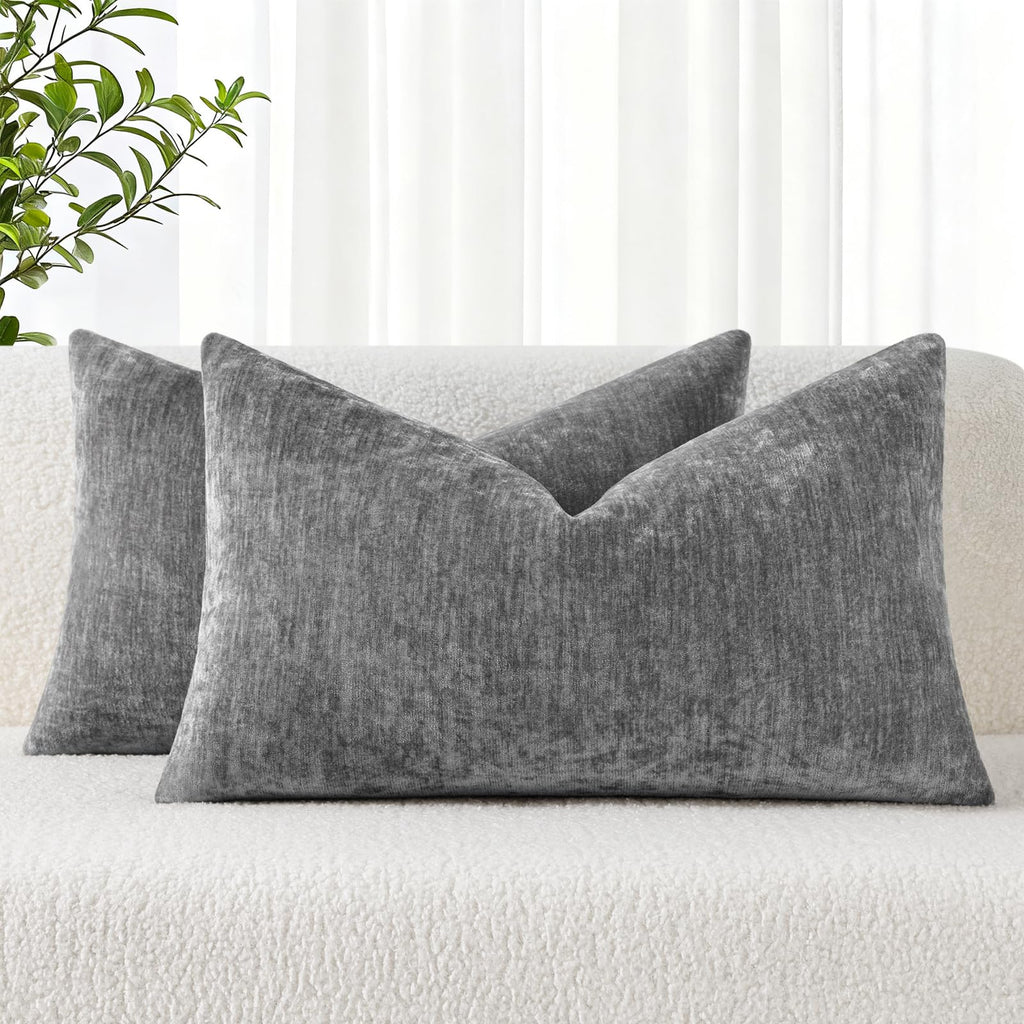 decorUhome Soft Chenille Moss Green Throw Pillow Covers 18X18 Set of 2