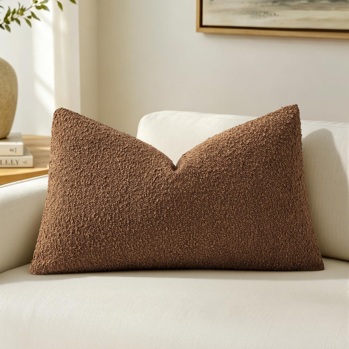 MIULEE Textured Boucle Lumbar Pillow Cover for Bed 12x20 Olive Green