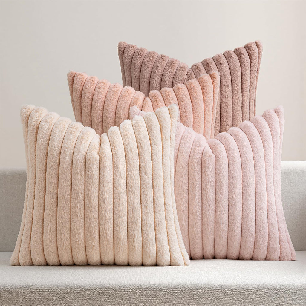 MIULEE Faux Fur Plush Decorative Throw Pillow Covers 18x18, Navy Blue