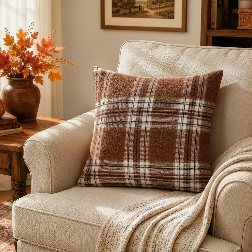 MIULEE Fall Plaid Decorative Pillow Covers Set of 2 20x20 Brown