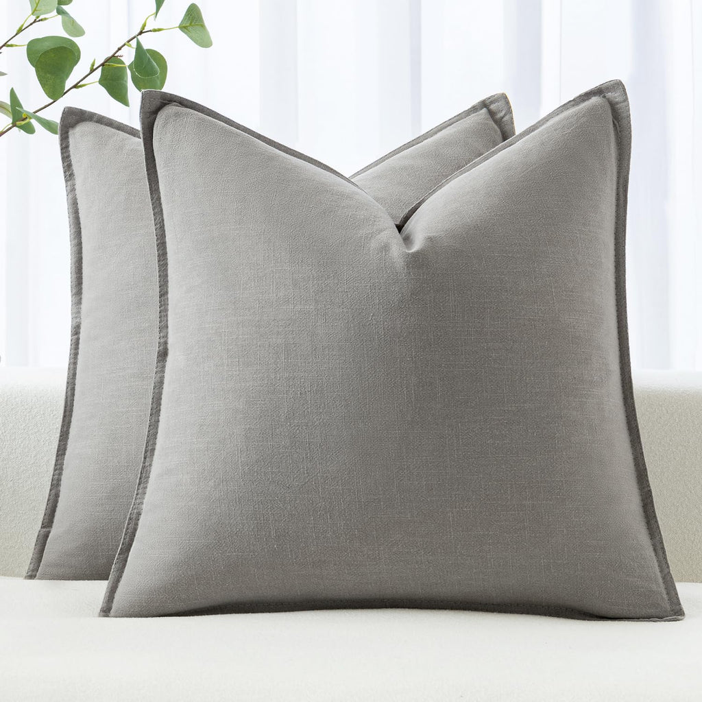 MIULEE Decorative Linen Euro Sham Pillow Covers 22x22 Inch Natural Beige