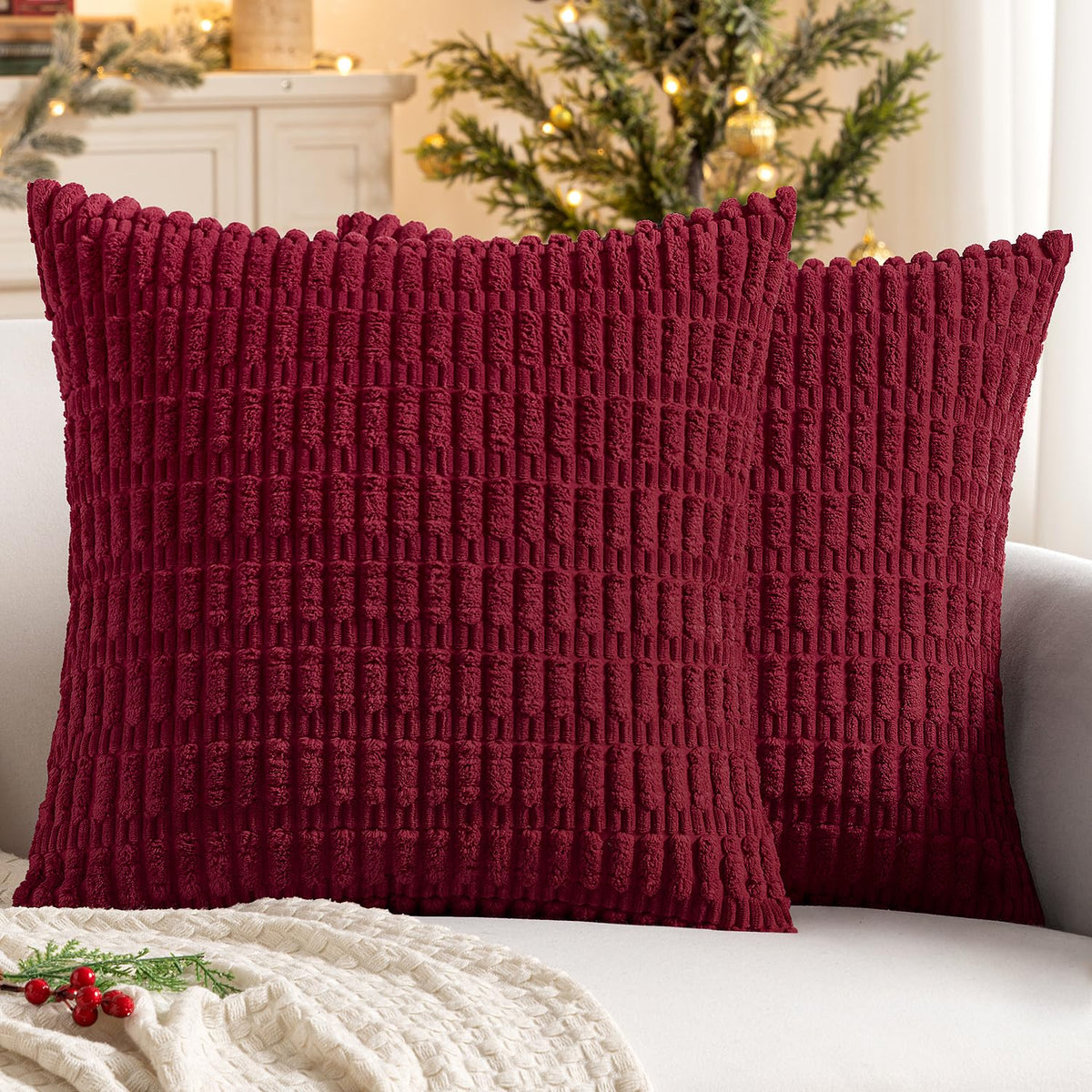 MIULEE Lumbar Corduroy Decorative Throw Pillow Covers 12x20 Cream White