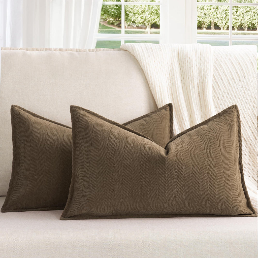 ZWJD Beige Pillow Covers 20x20 Set of 2 Chenille Throw Pillow Covers with Elegant Design Soft and Luxurious Decorative Throw Pillows for Couch, Bed, and Home Decor
