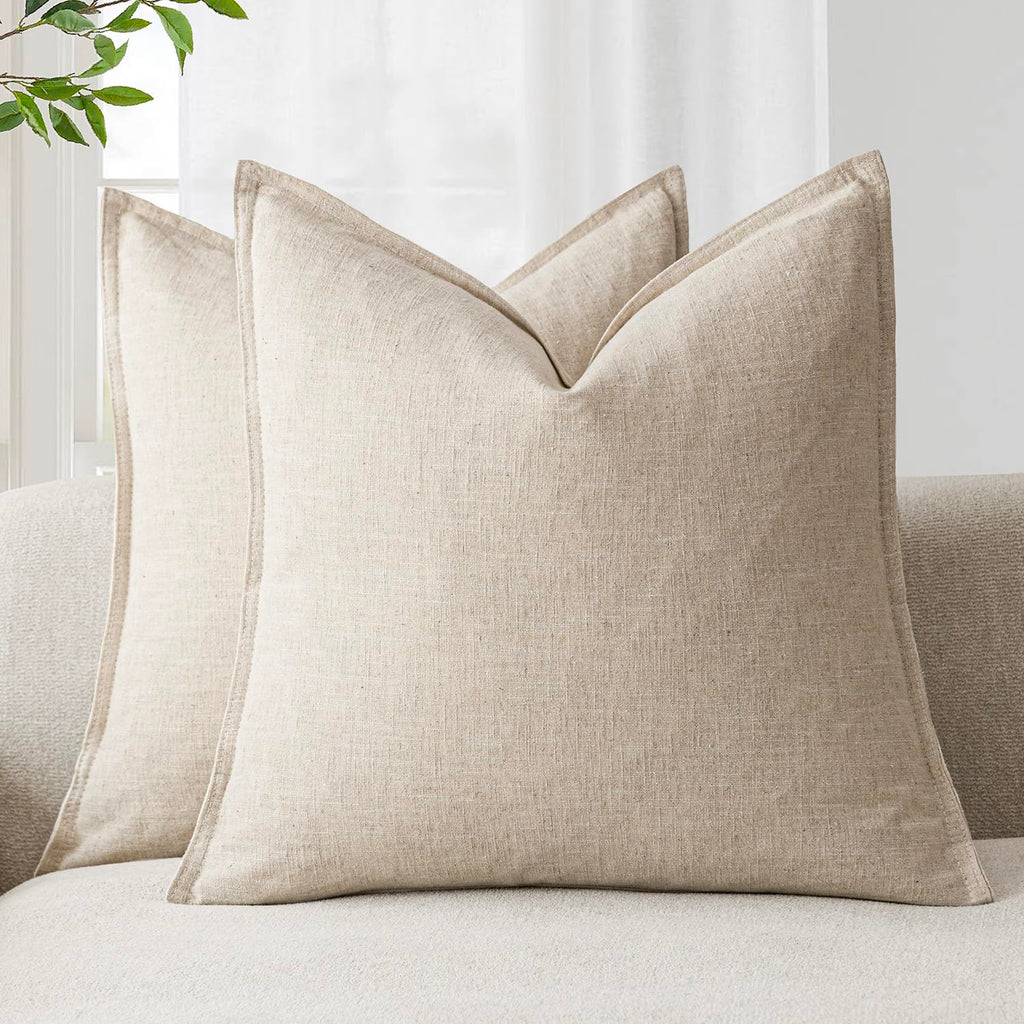 Foindtower Linen Solid Decorative Throw Pillow Covers 20x20 Natural Beige