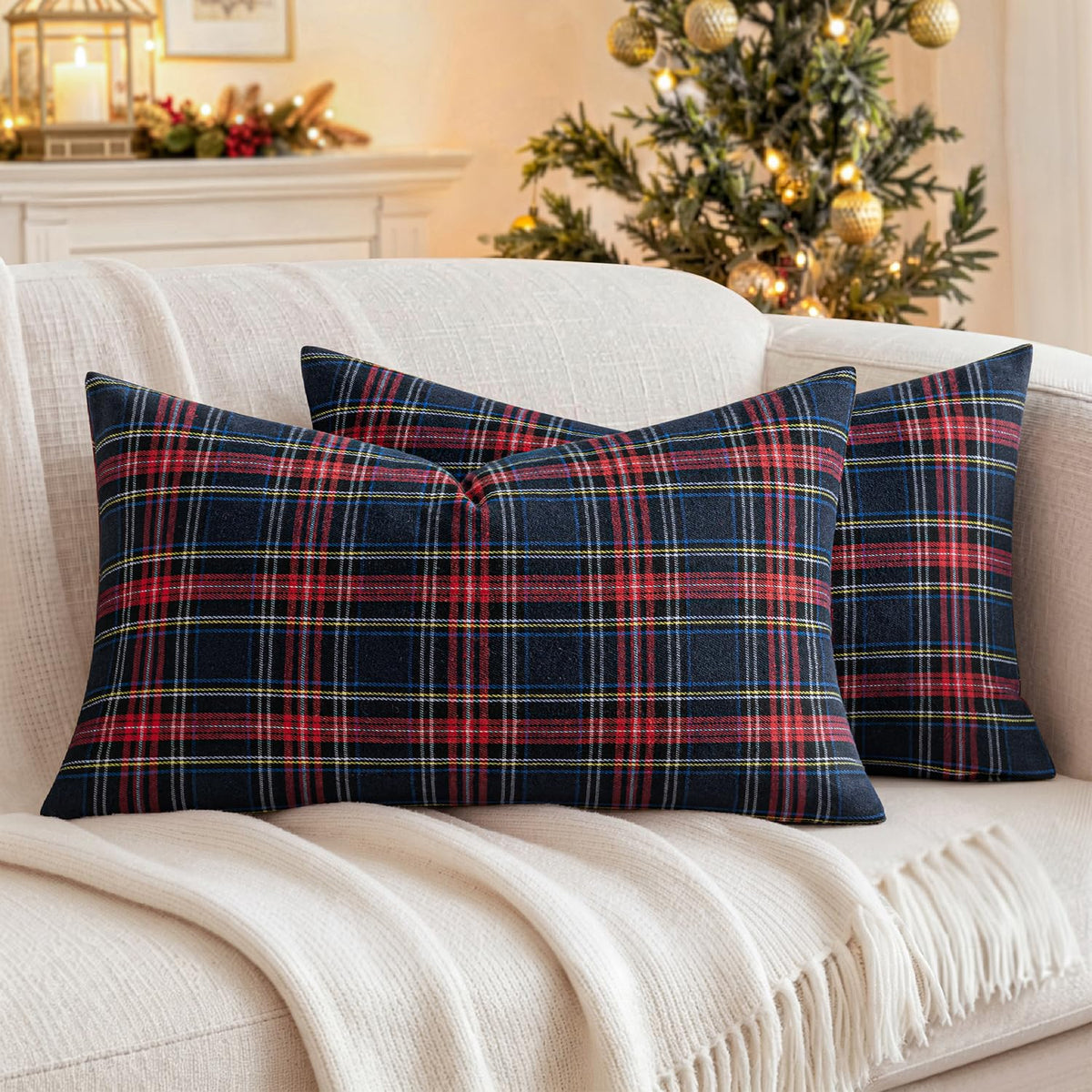 MIULEE Fall Plaid Pillow Covers Scottish Tartan 18x18 Brown