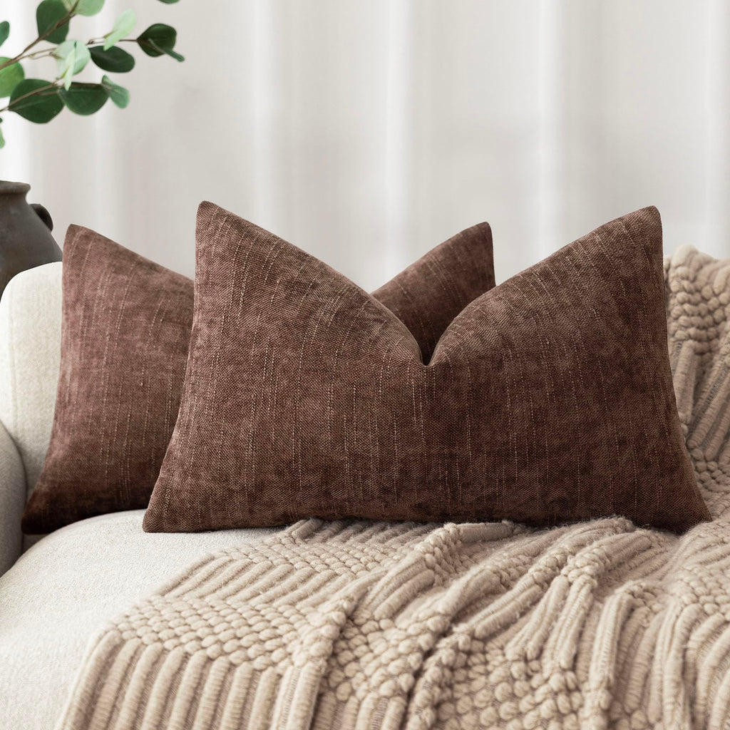 Foindtower Solid Textured Chenille Throw Pillow Covers 20x20 Inch,Taupe