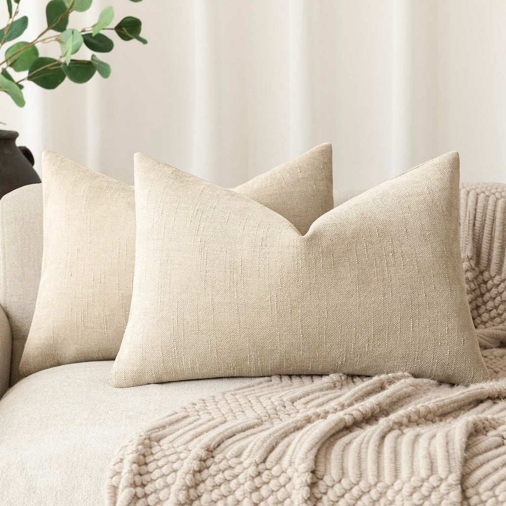 Foindtower Solid Textured Chenille Throw Pillow Covers 20x20 Inch,Taupe