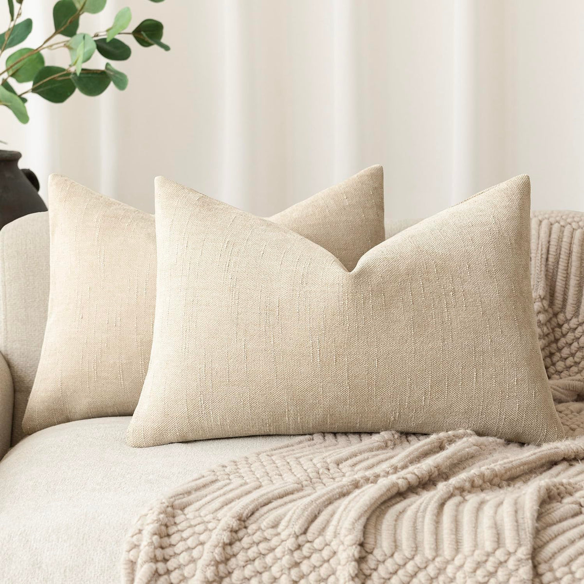 Foindtower Solid Textured Chenille Throw Pillow Covers 20x20 Inch,Taupe