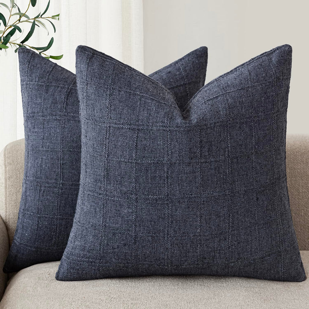 Foindtower Boho Linen Check Decorative Throw Pillow Cover 20×20 Olive Green